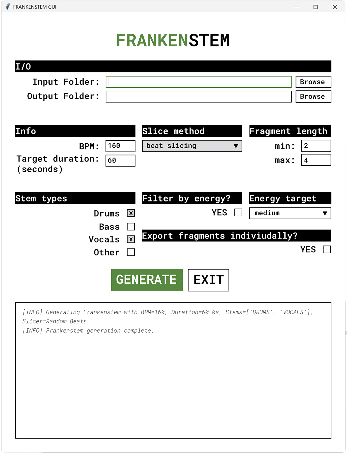 Screenshot of the 'Frankenstem' prototype